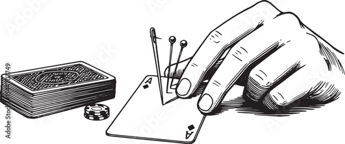 Intricate Hand Illustration: Playing Cards and Objects for Desig