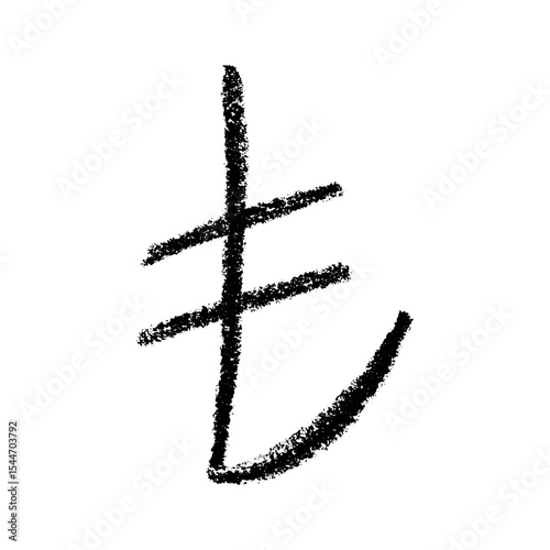 Hand drawn turkish lira currency symbol. Brush stroke doodle. Single element for design