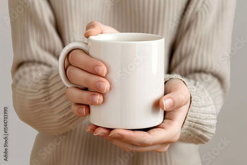 Vibrant Picture of a White Coffee Mug with the Hands Holding it