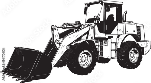 Illustration of a Front End Loader Construction Vehicle in Black