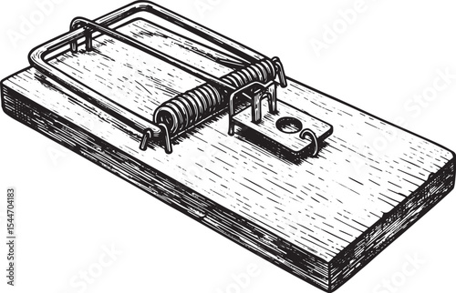 Detailed illustration of a classic mousetrap isolated on a white