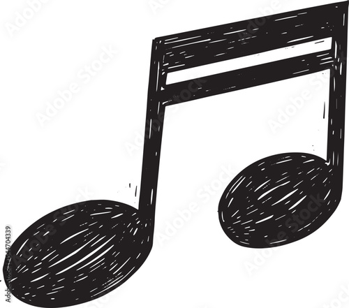 Hand-drawn black music note isolated on white background for mus