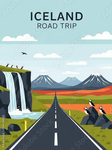 Iceland Road Trip. Open road with volcanoes