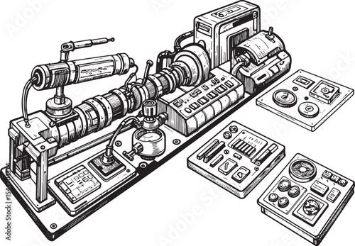 Detailed Scientific Machine Illustration: Technology, Lab Equipm