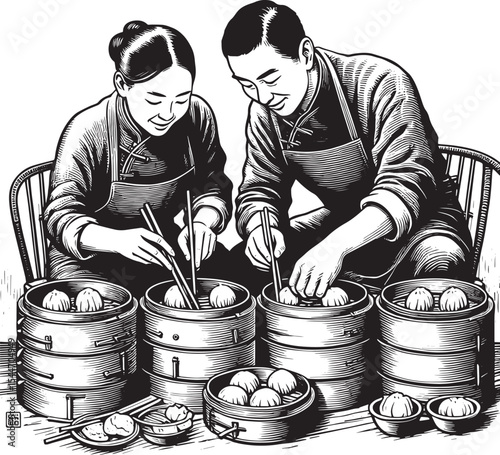 Artisanal dim sum creation: A couple handcrafting traditional Ch