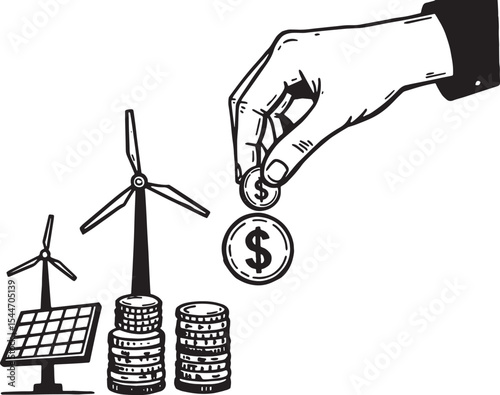 Investing in renewable energy with a hand dropping coins into a