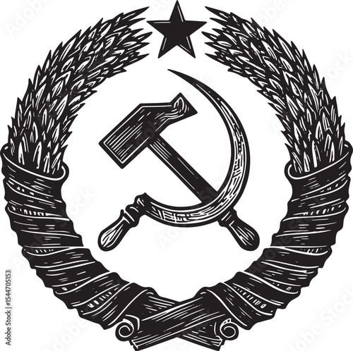 The Soviet Union Coat of Arms: Hammer and Sickle Emblem in Black