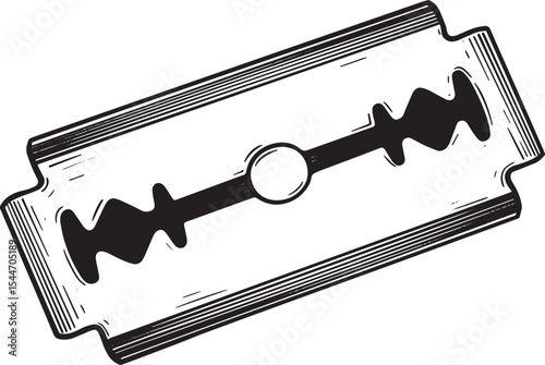 Black and White Illustration of a Razor Blade Isolated on a Whit