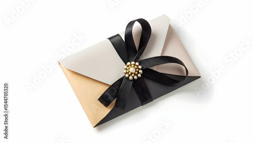 Pale pink gift envelope with silk ribbon and vintage brooch