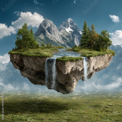 floating mountain with trees