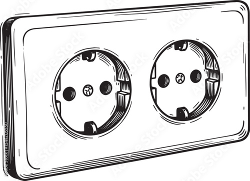 Black and white vector illustration of an electrical socket isol