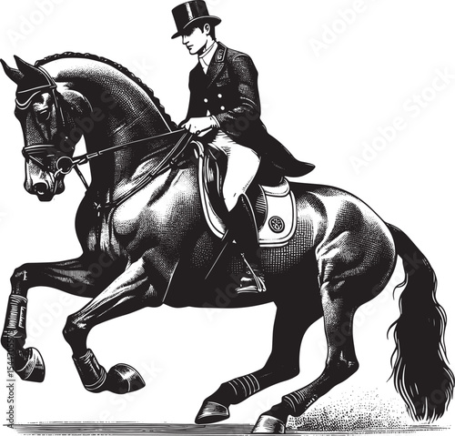 Equestrian artistry captivating dressage horse and rider in wood