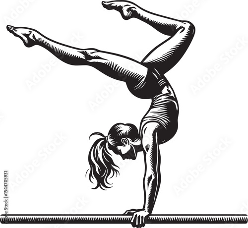 Silhouette artwork of an acrobatic gymnast performing a handstan