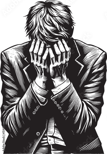 Distressed professional illustrated with woodcut technique expre