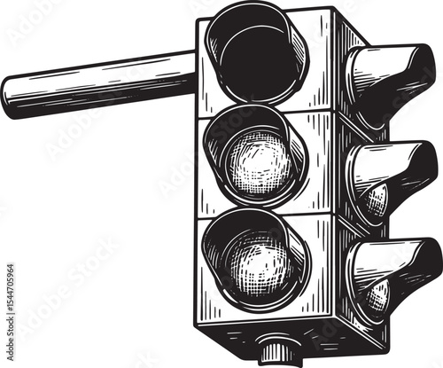Vintage hand-drawn traffic light illustration isolated on white