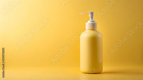 Soft yellow pump bottle on pastel yellow background