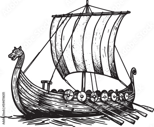Hand-drawn illustration of a Viking ship, a symbol of exploratio
