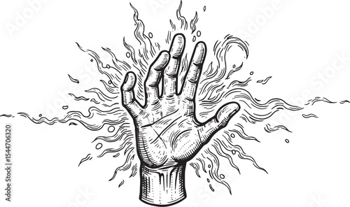 Mystical Hand Reaching Out with Emanating Energy, Artistic Illus
