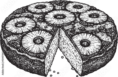 Detailed black and white illustration of a pineapple upside-down