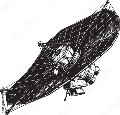 Hand-drawn Illustration of a Satellite Dish on a White Backgroun