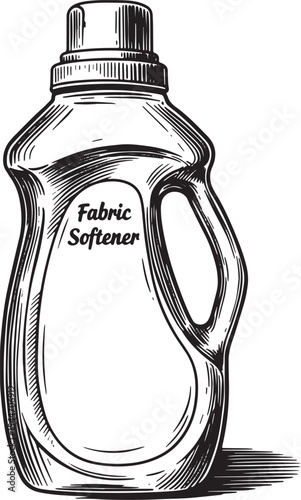 Detailed black and white illustration of a fabric softener bottl