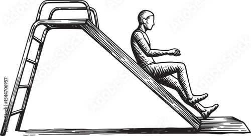 Illustration of a person sliding down a water slide in a playful