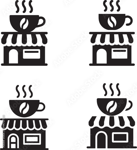 Four simple black and white coffee shop icons.