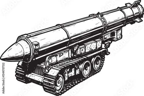 Detailed illustration of a military rocket launcher on a tracked