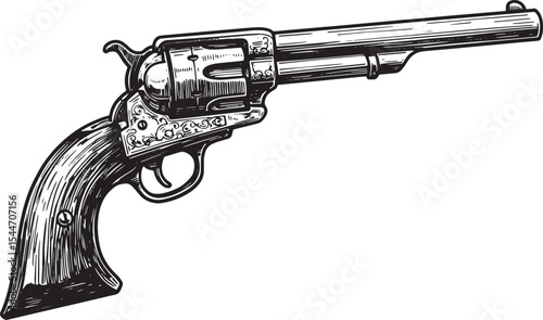 Detailed Black and White Illustration of a Classic Western Revol