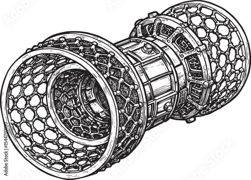 Detailed illustration of a futuristic engineering design with ho