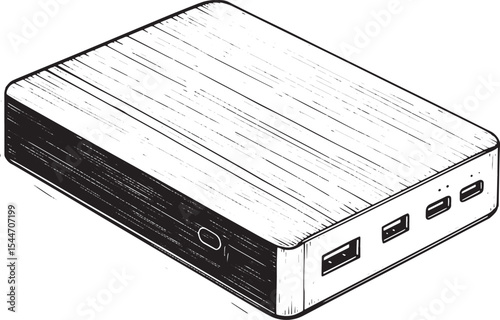 Hand-drawn illustration of a portable power bank for mobile devi