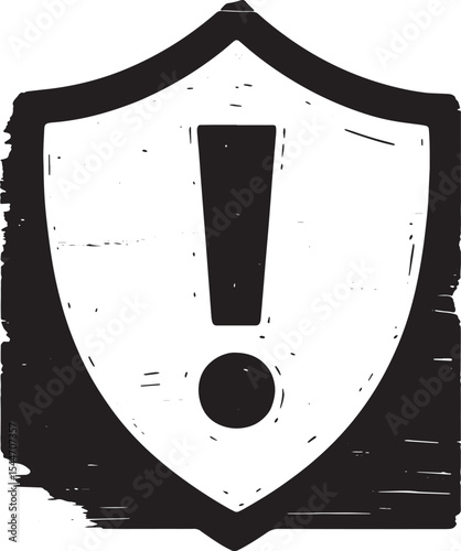 Monochrome shield with exclamation point representing warning or