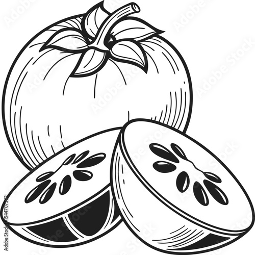 Vector illustration of fresh fruit and vegetable icons including apple, tomato, and leafy apple designs