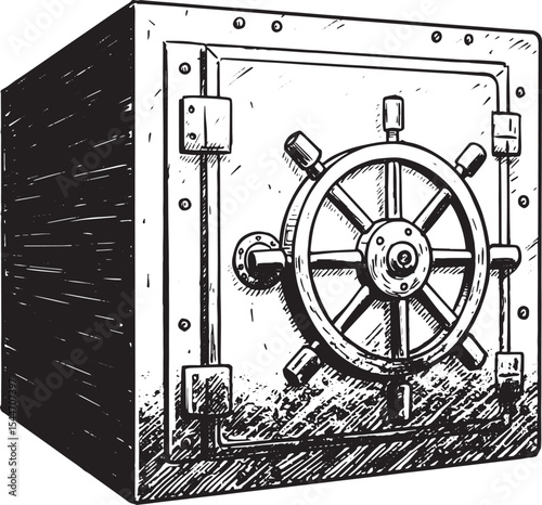Illustration of a Strong and Secure Bank Vault Door Ready to Pro