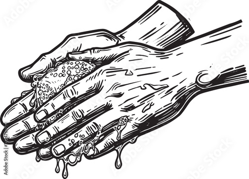 Illustration of Hand Washing in a Retro Style, Perfect for Hygie