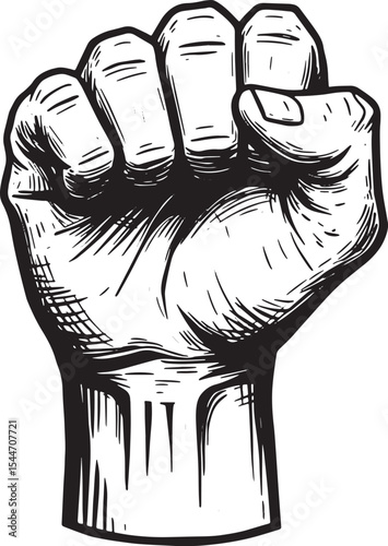 Illustration of a clenched fist in a black and white hand-drawn