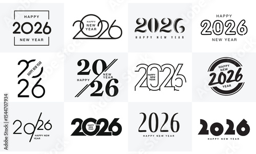 2026 logo concept for calendar, poster, flyer, banner. Modern design for calendar, invitations, greeting cards. Set of new year logo text design. 2026 number design template collection. stock-vector