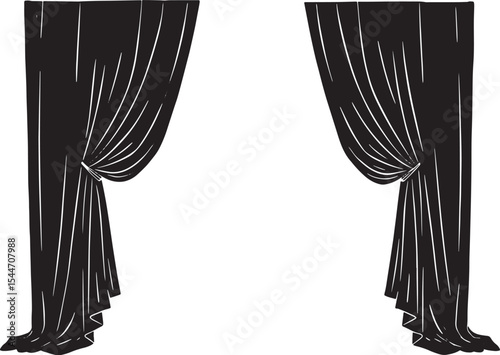Elegant Black Curtains Isolated on White Background in a Minimal