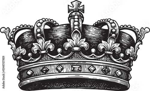 Detailed Engraved Illustration of a Royal Crown on White Backgro