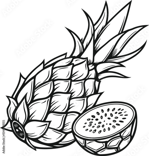 Here's a single sentence for describing the image:

A vibrant vector illustration of a pineapple with intricate floral and leaf designs, perfect for summer decoration