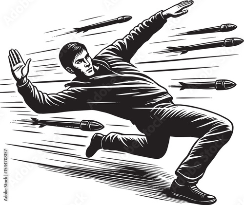 Agile evasion expertly dodging flying projectiles in dynamic mon