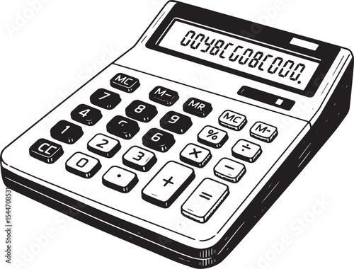 Monochrome Illustration of a Calculator Depicting Financial Calc