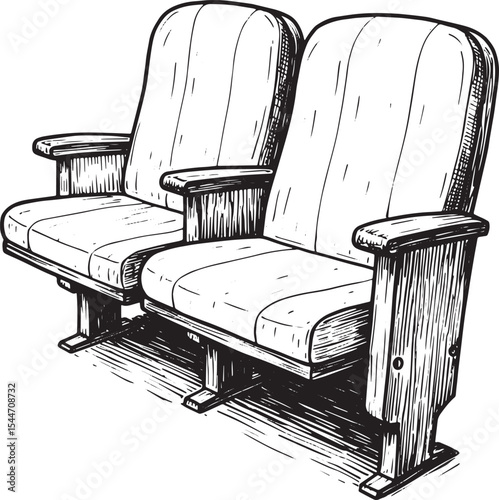 Illustration of Two Cinema Seats in Black and White Isolated on