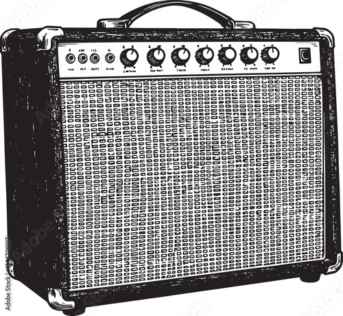 Vintage Style Illustration of a Guitar Amplifier Isolated on a W