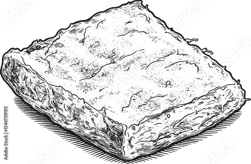 Detailed illustration of a block of tofu, black and white vector