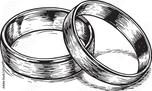 Elegant hand-drawn illustration of two wedding rings intertwined