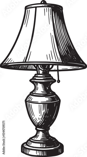 Elegant Hand-Drawn Illustration of a Table Lamp on a White Backg