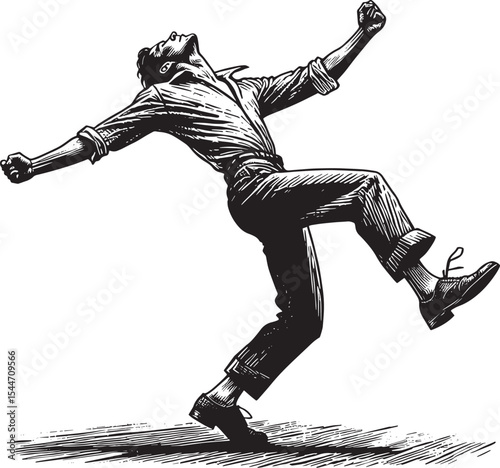 Ecstatic dance silhouette: A linocut illustration of uninhibited