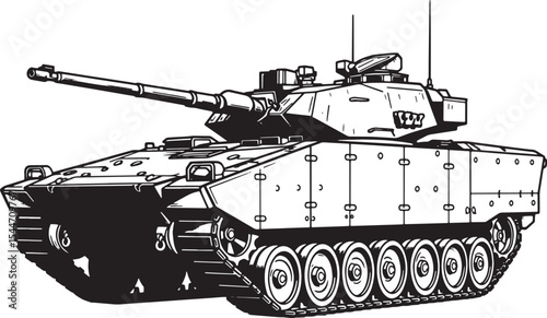 Detailed Black and White Illustration of a Modern Military Battl