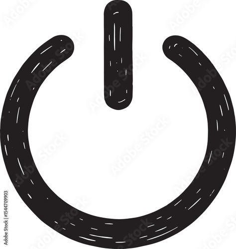 Black and White Power Button Symbol Illustration on White Backgr